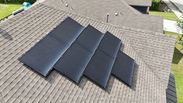 Close-up of solar panels on a rooftop